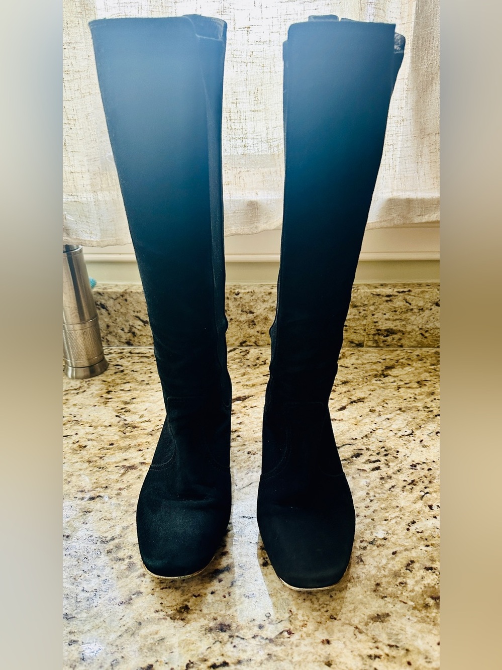 Tory Burch Black Suede Knee High Boots Gold Zip Size 8
